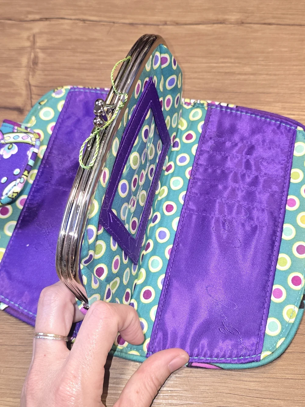 Brand New Never Used quilted Vera Bradley Kiss n' Snap Heather wallet